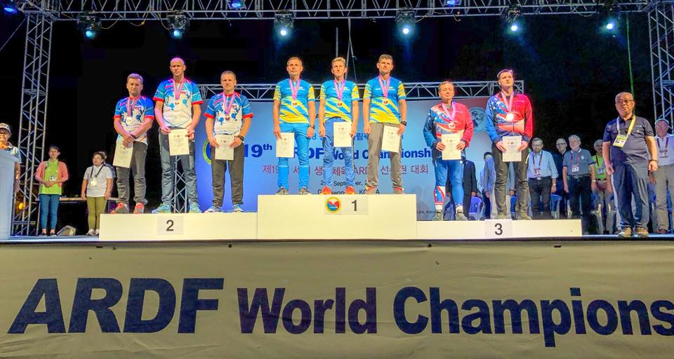 Medal awards, M40 team 
category, 3.5 MHz Classic, 2018 World ARDF Championships
